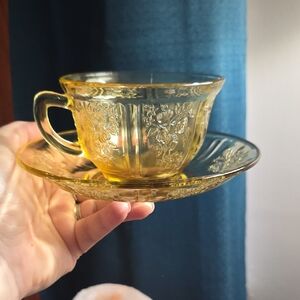 Federal Glass Sharon Amber Vintage Yellow Glass Teacup and Saucer